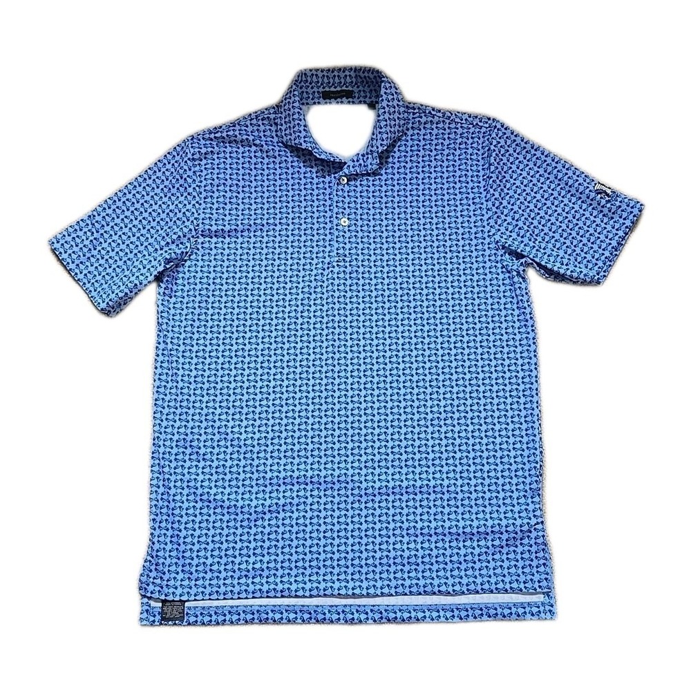 Turtleson Performance Polo‎ Blue Seahorse Print Short Sleeve Golf Shirt Men's M